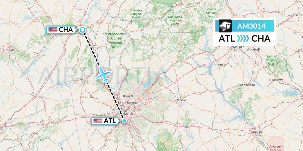 AM3014 Aeromexico Flight Map: Atlanta to Chattanooga