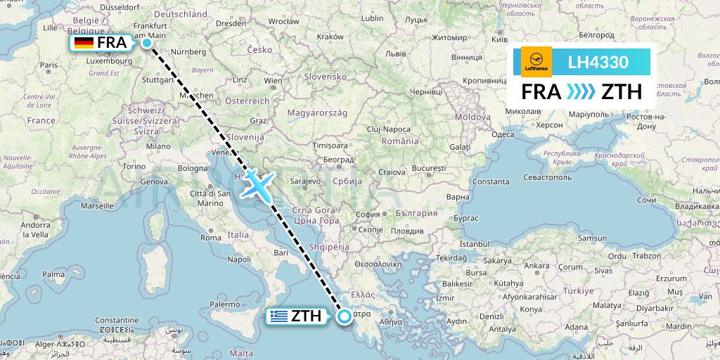 LH4330 Lufthansa Flight Map: Frankfurt to Zakynthos