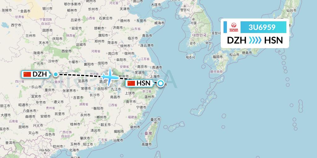 3U6959 Sichuan Airlines Flight Map: Dazhou to Zhoushan