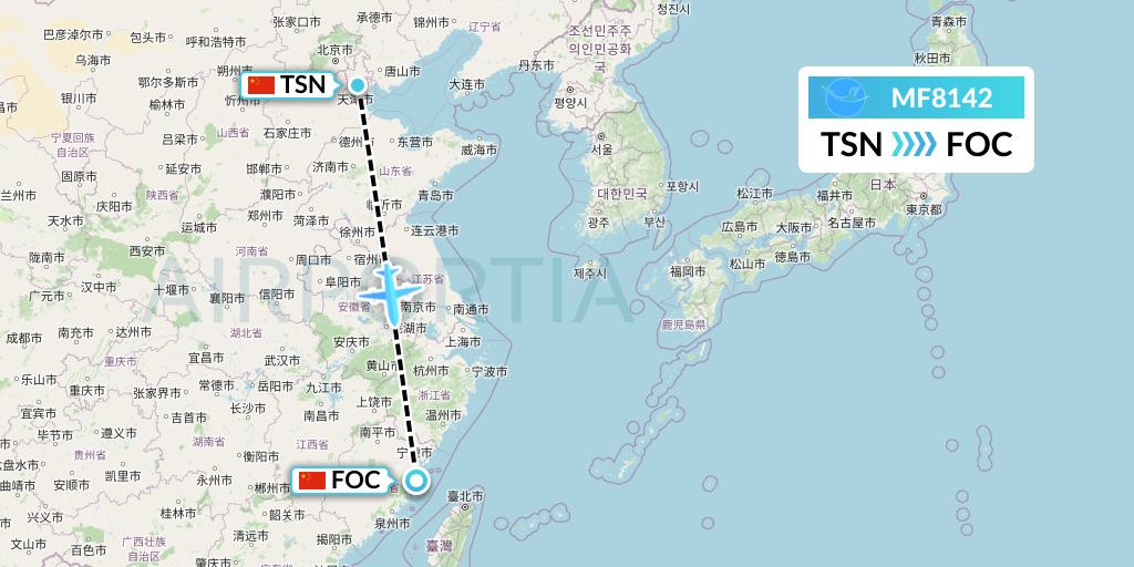 MF8142 Xiamen Airlines Flight Map: Tianjin to Fuzhou