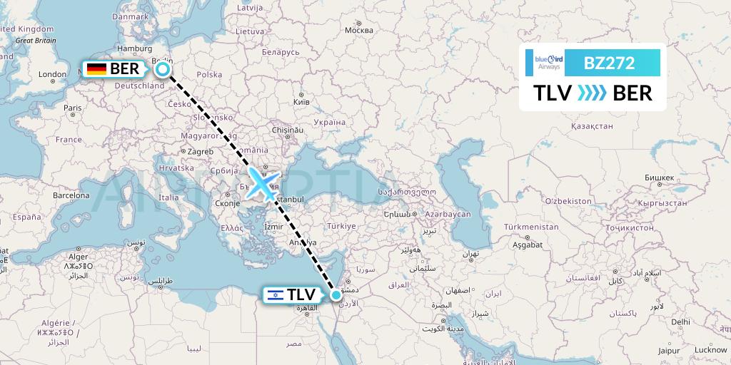 BZ272 Bluebird Airways Flight Map: Tel Aviv to Berlin