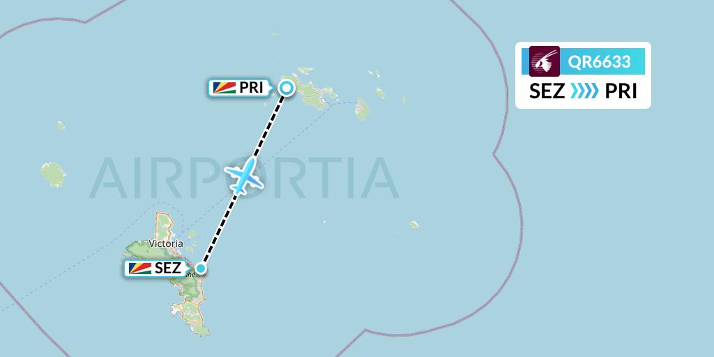 QR6633 Qatar Airways Flight Map: Victoria to Praslin Island