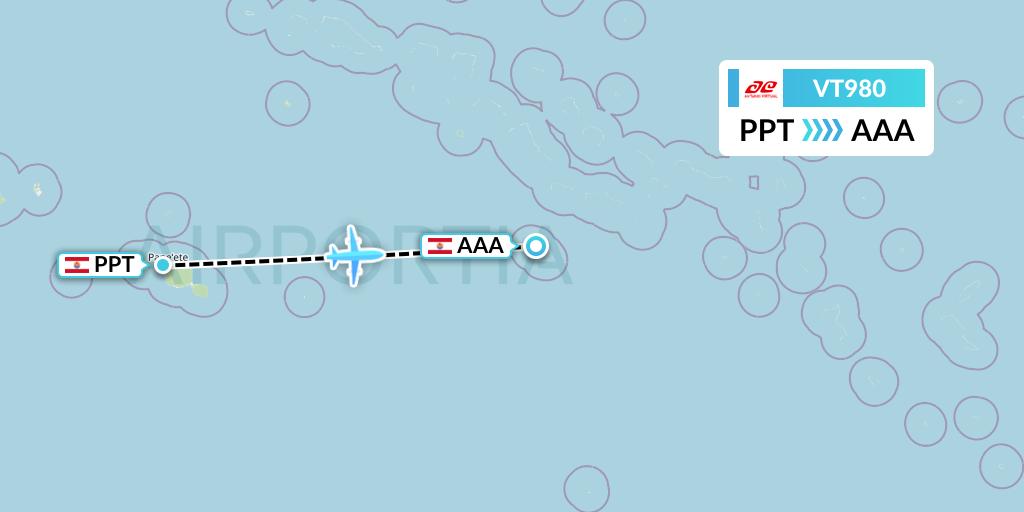 VT980 Air Tahiti Flight Map: Papeete to French Polynesia