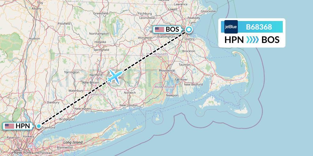 B68368 JetBlue Airways Flight Map: White Plains to Boston