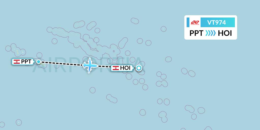 VT974 Air Tahiti Flight Map: Papeete to Hao