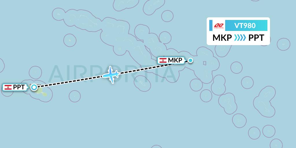 VT980 Air Tahiti Flight Map: Makemo to Papeete