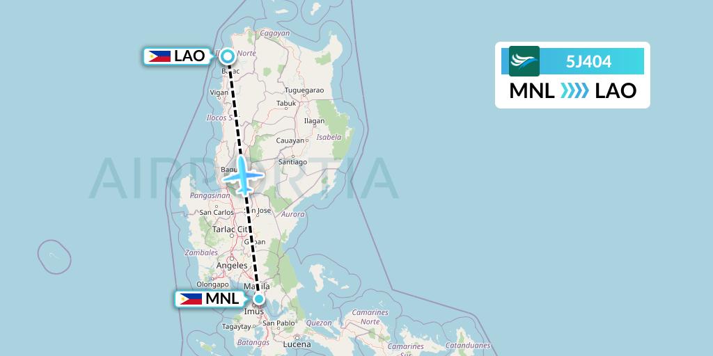 5J404 CEBU Pacific Air Flight Map: Manila to Laoag City