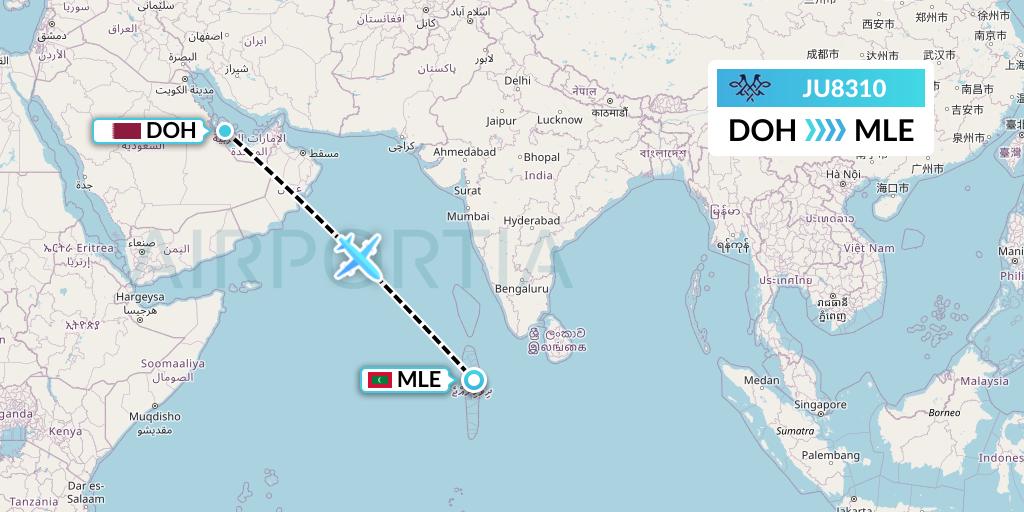 JU8310 AirSERBIA Flight Map: Doha to Male
