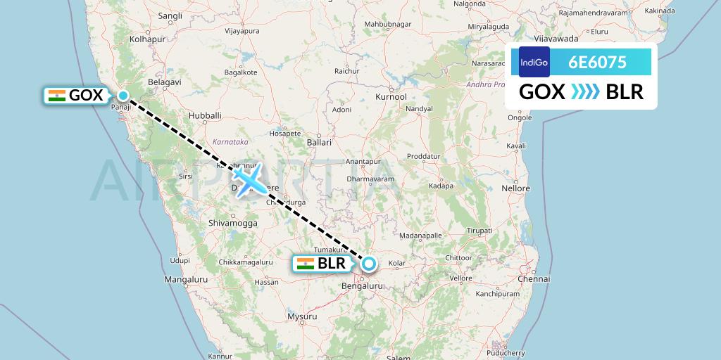6E6075 IndiGo Airlines Flight Map: Goa to Bangalore