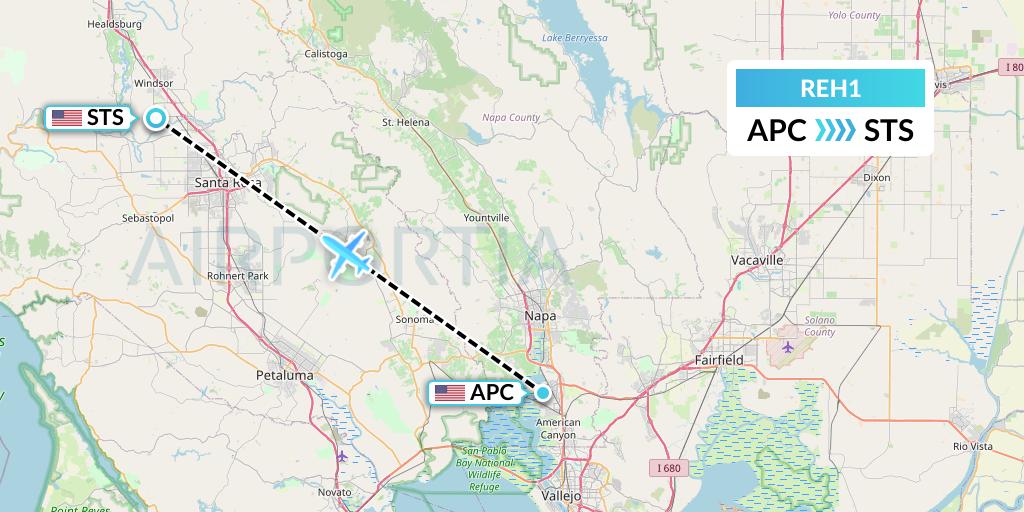 REH1 Reach Air Medical Services Flight Map: Napa to Santa Rosa