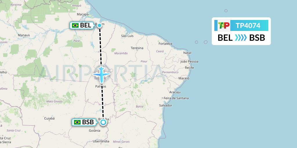 TP4074 TAP Portugal Flight Map: Belem to Brasilia