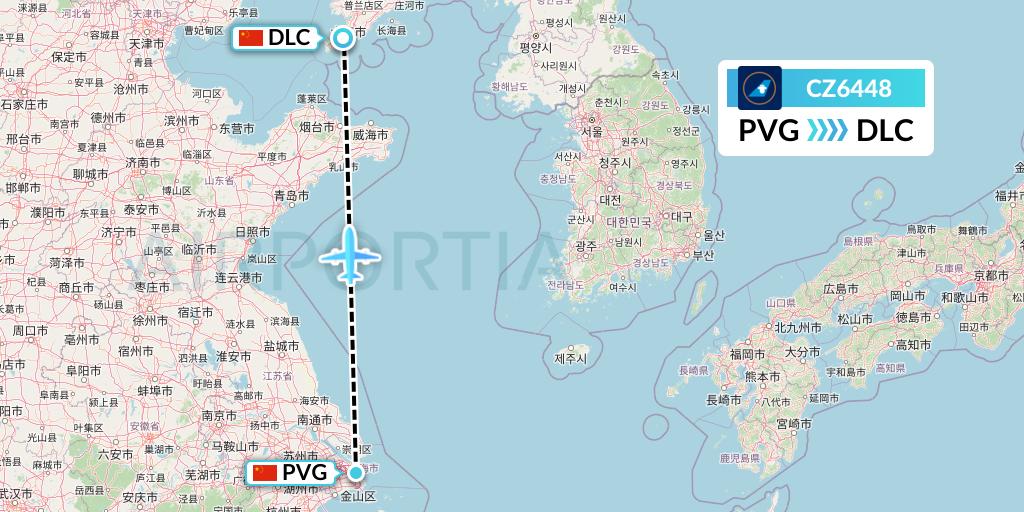 CZ6448 China Southern Airlines Flight Map: Shanghai to Dalian