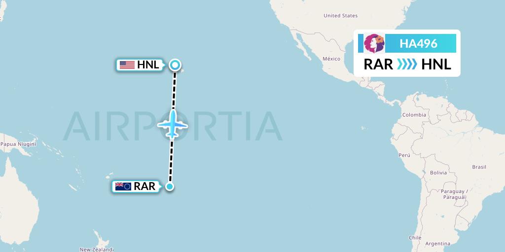HA496 Hawaiian Airlines Flight Map: Avarua to Honolulu
