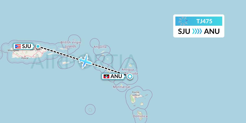 TJ475 Tradewind Aviation Flight Map: San Juan to Antigua