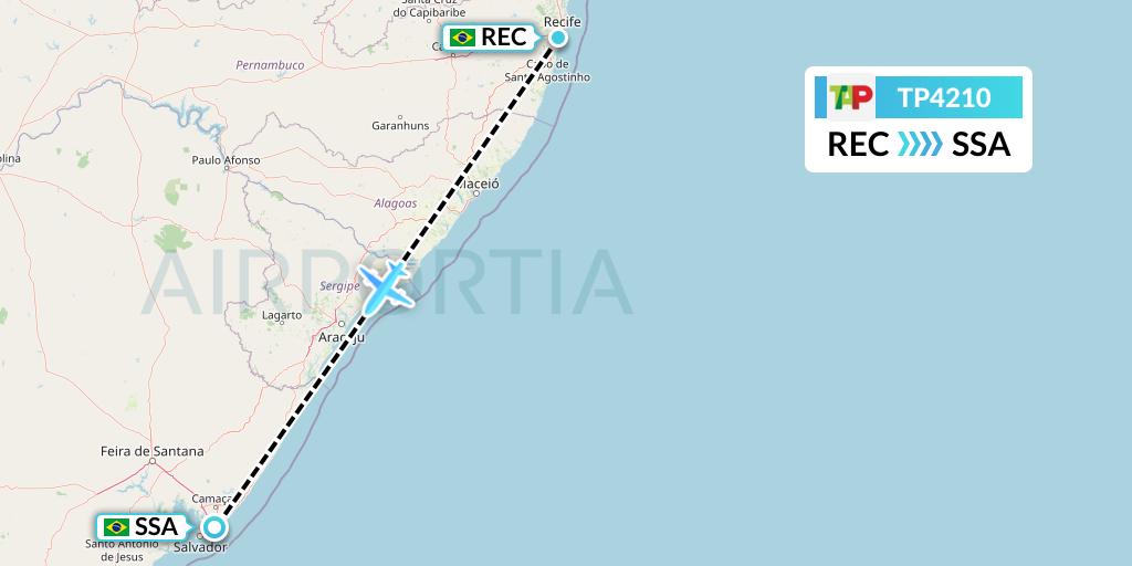 TP4210 TAP Portugal Flight Map: Recife to Salvador