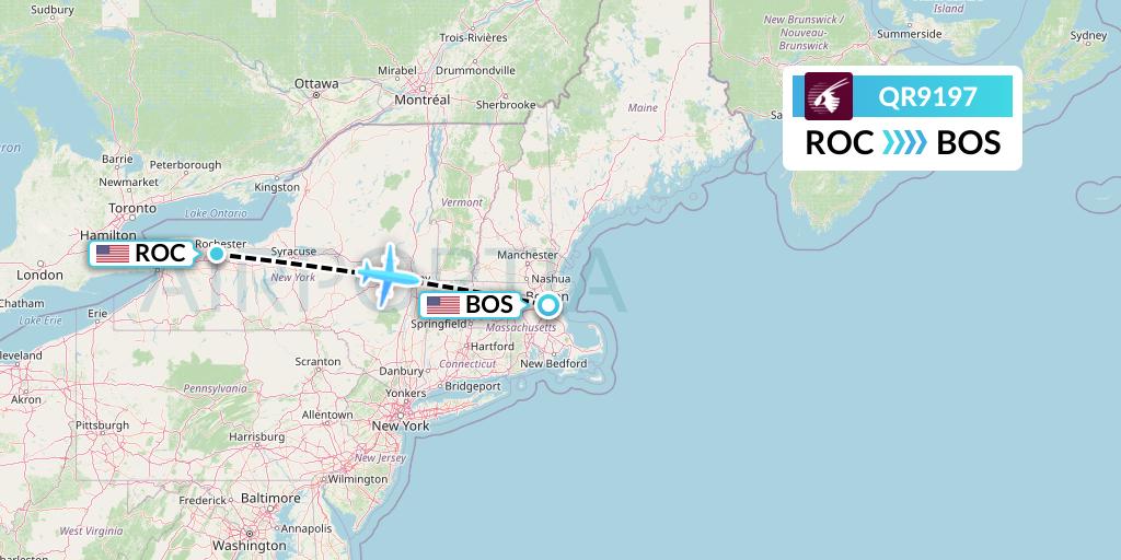 QR9197 Qatar Airways Flight Map: Rochester to Boston