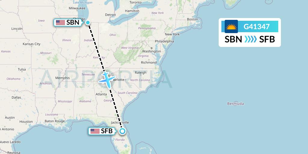 G41347 Allegiant Air Flight Map: South Bend to Orlando
