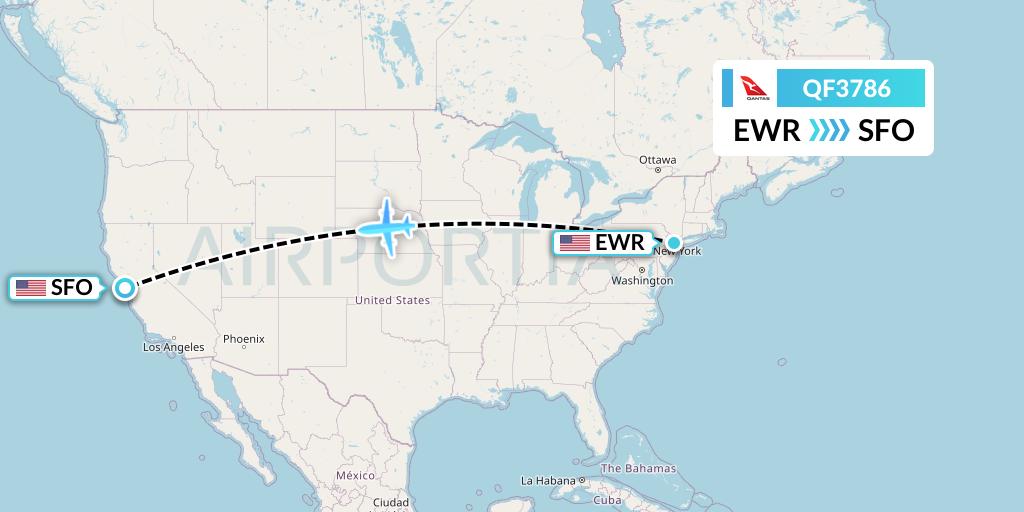 QF3786 Qantas Flight Map: New York to San Francisco
