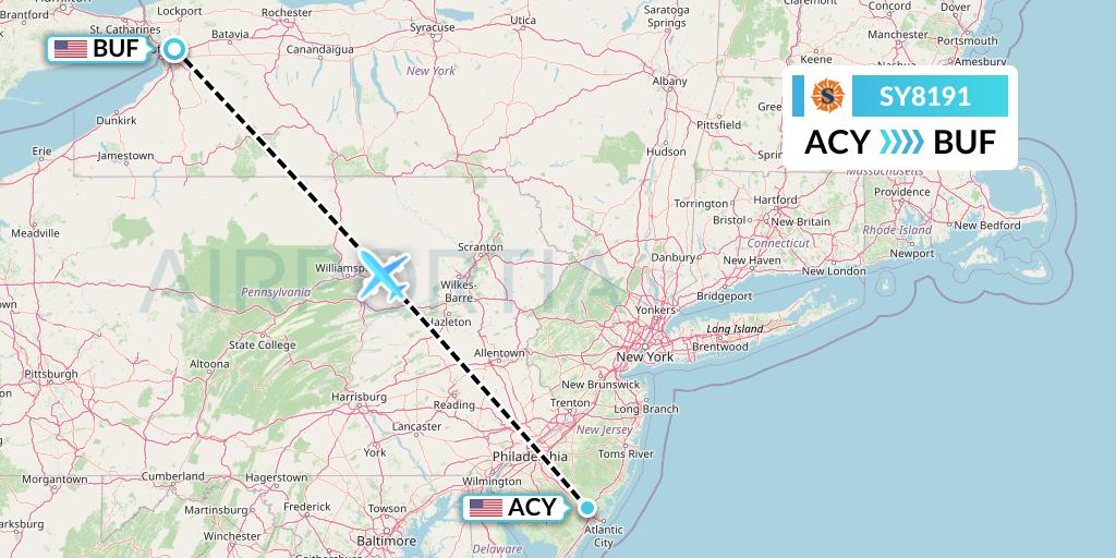 SY8191 Sun Country Airlines Flight Map: Atlantic City to Buffalo
