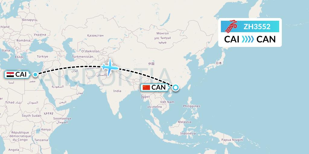 ZH3552 Shenzhen Airlines Flight Map: Cairo to Guangzhou