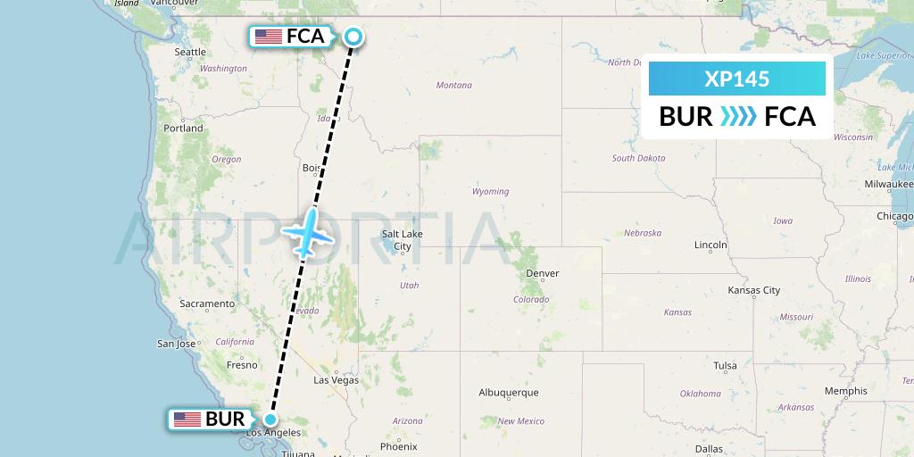 XP145 Avelo Airlines Flight Map: Burbank to Kalispell