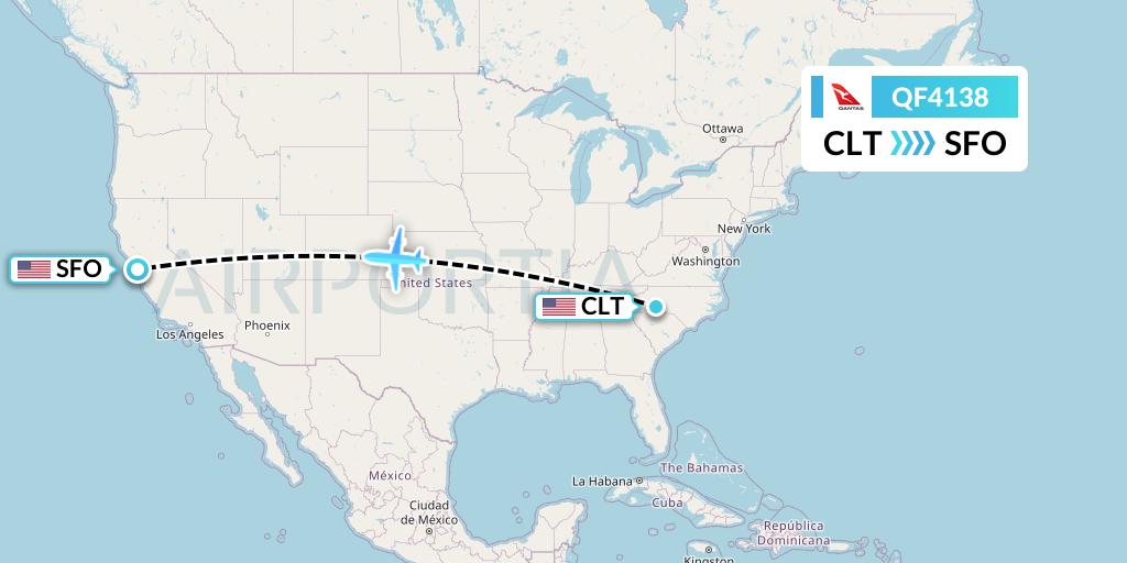 QF4138 Qantas Flight Map: Charlotte to San Francisco