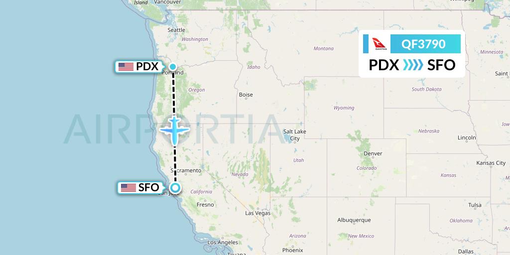 QF3790 Qantas Flight Map: Portland to San Francisco