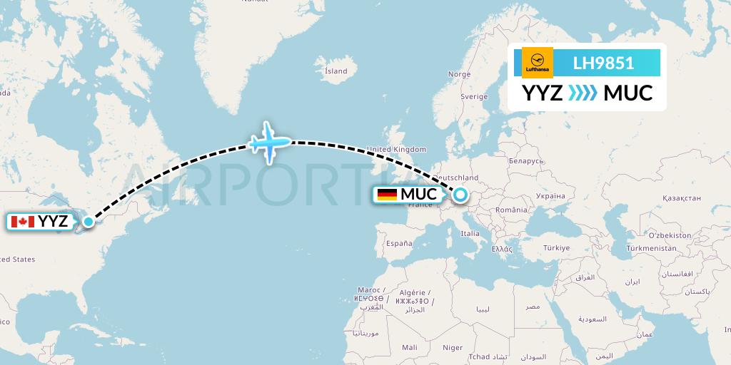LH9851 Lufthansa Flight Map: Toronto to Munich