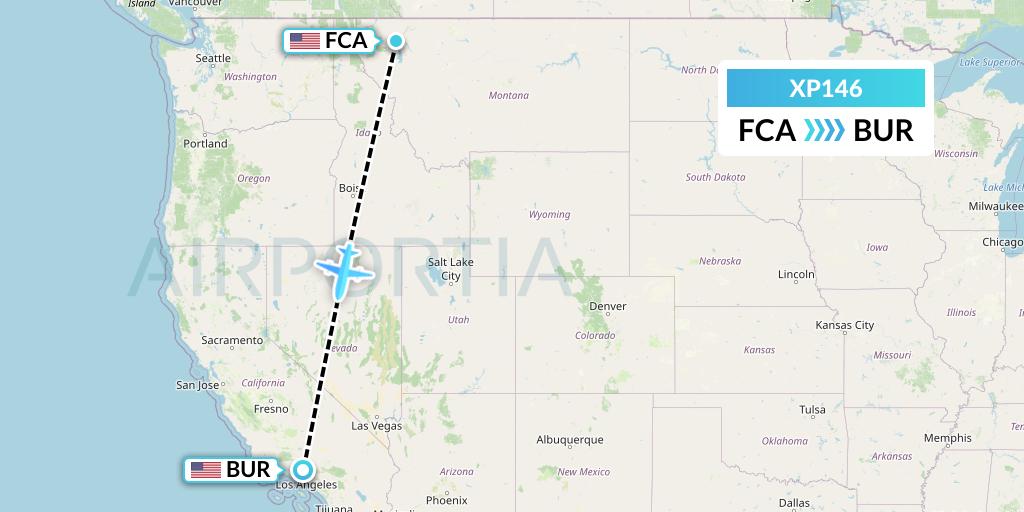 XP146 Avelo Airlines Flight Map: Kalispell to Burbank