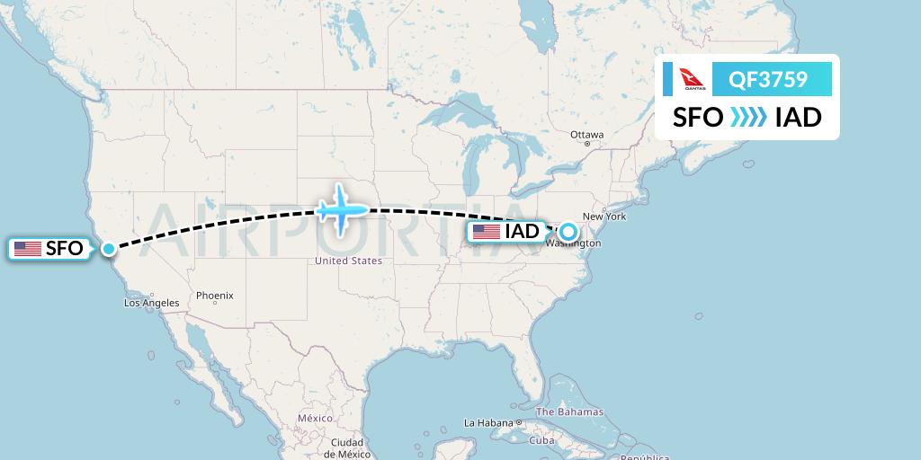 QF3759 Qantas Flight Map: San Francisco to Washington