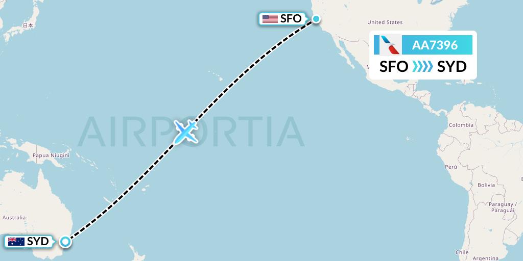 AA7396 American Airlines Flight Map: San Francisco to Sydney