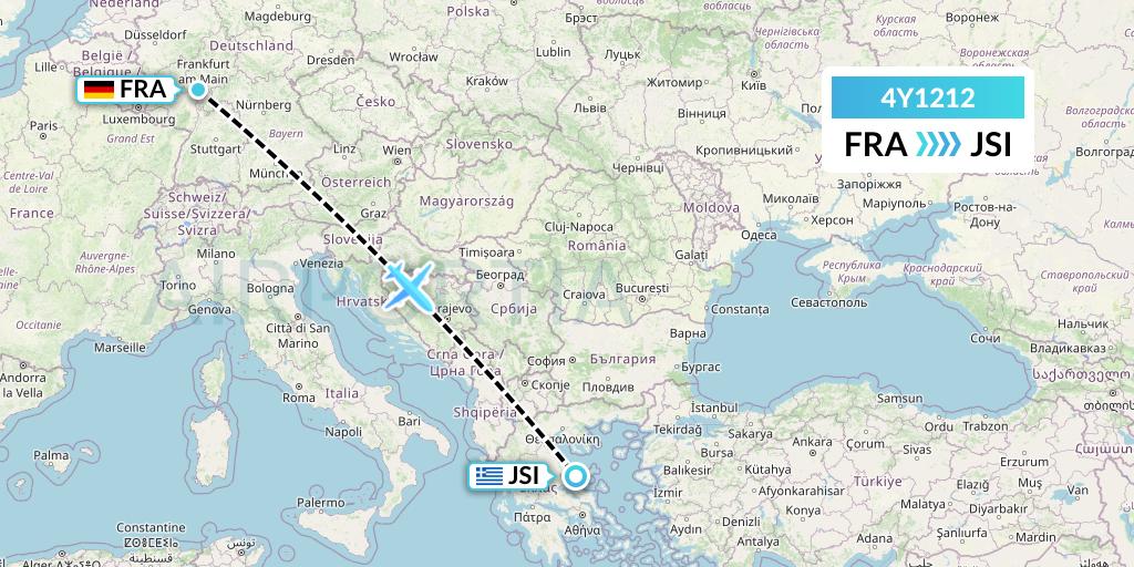 4Y1212 Eurowings Discover Flight Map: Frankfurt to Skiathos