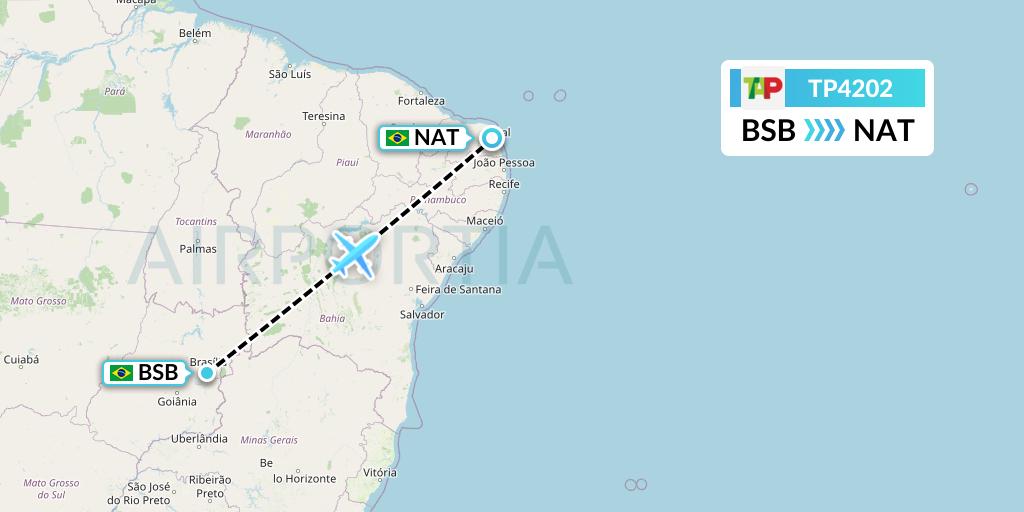 TP4202 TAP Portugal Flight Map: Brasilia to Natal