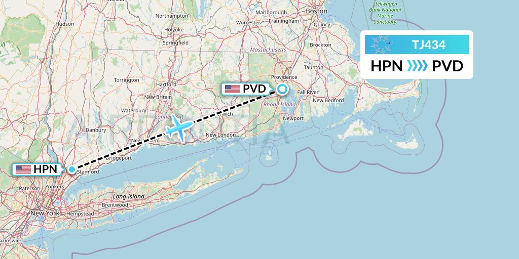 TJ434 Tradewind Aviation Flight Map: White Plains to Providence