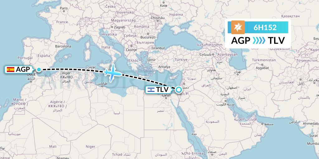 6H152 Israir Airlines Flight Map: Malaga to Tel Aviv