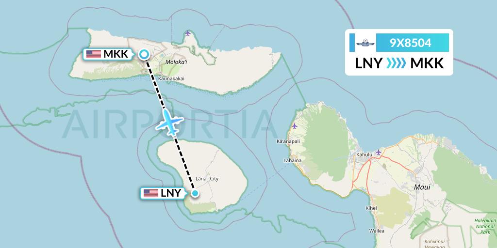 9X8504 Southern Airways Express Flight Map: Lanai to Kaunakakai