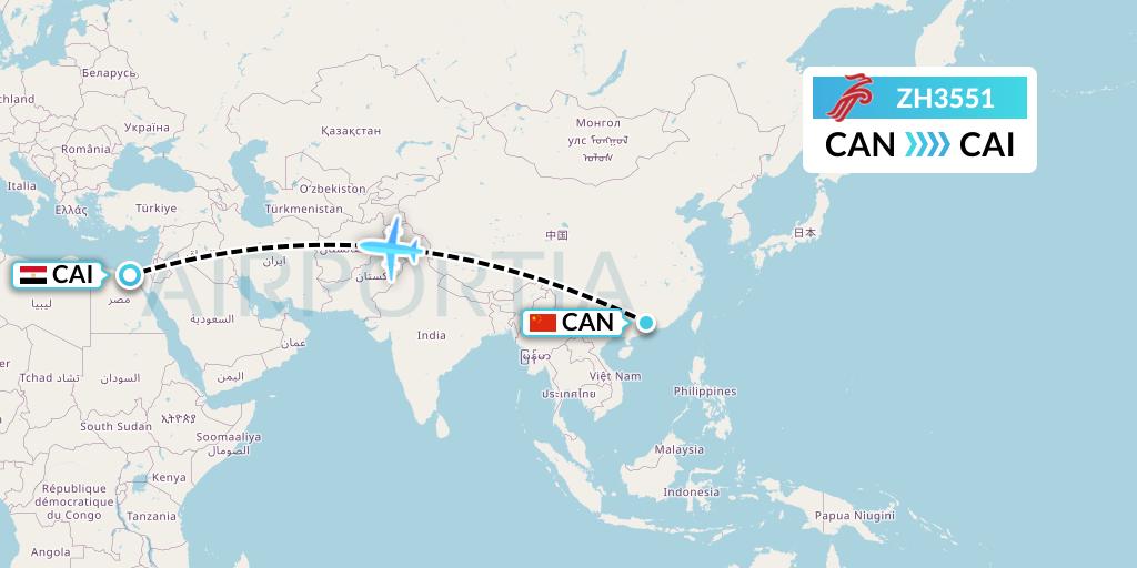 ZH3551 Shenzhen Airlines Flight Map: Guangzhou to Cairo