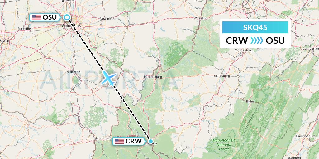 SKQ45 Labcorp Flight Map: Charleston to Columbus