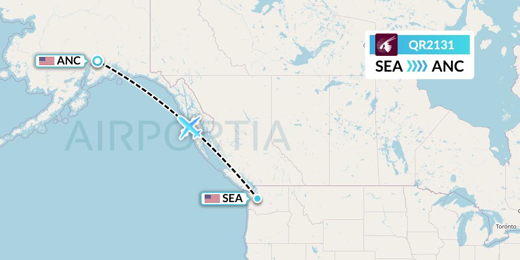 QR2131 Qatar Airways Flight Map: Seattle to Anchorage