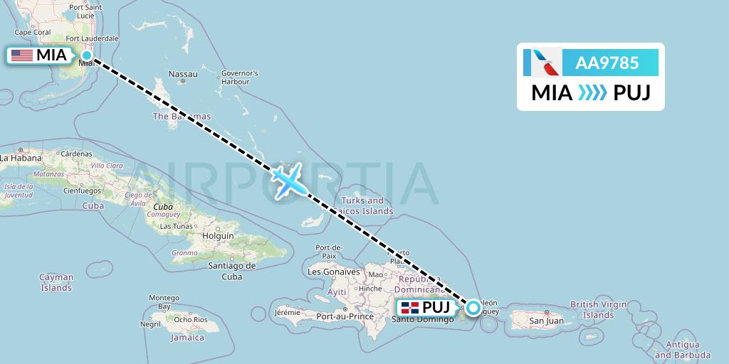 AA9785 American Airlines Flight Map: Miami to Punta Cana