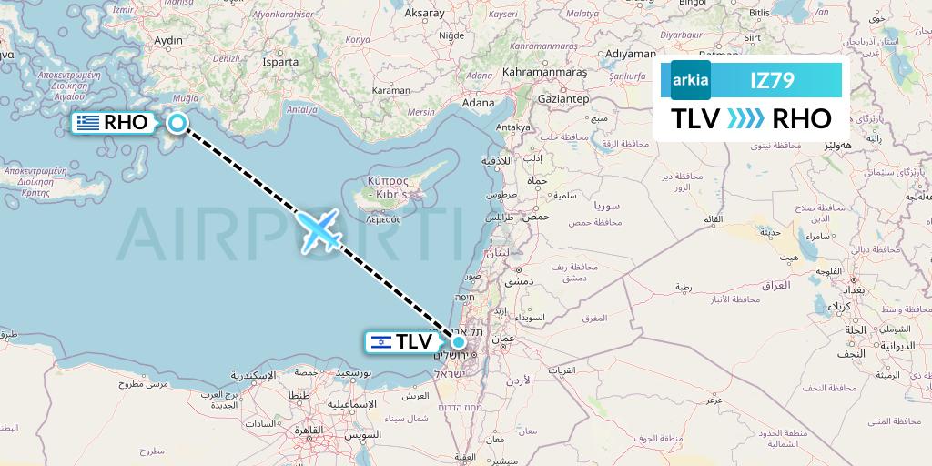IZ79 Arkia Israeli Airlines Flight Map: Tel Aviv to Rhodes