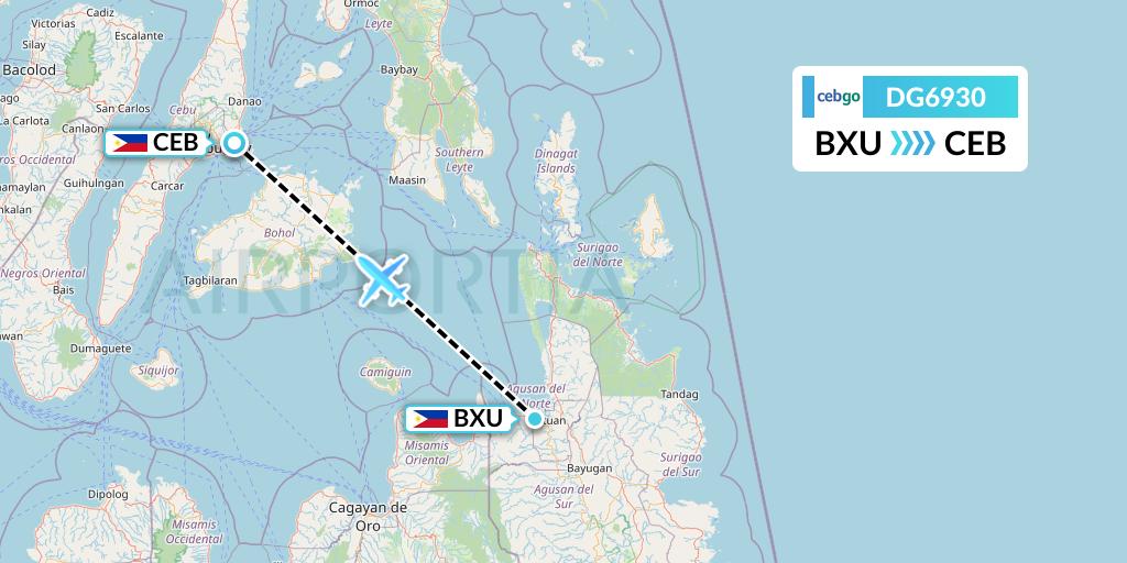 DG6930 Cebgo Flight Map: Butuan to Cebu
