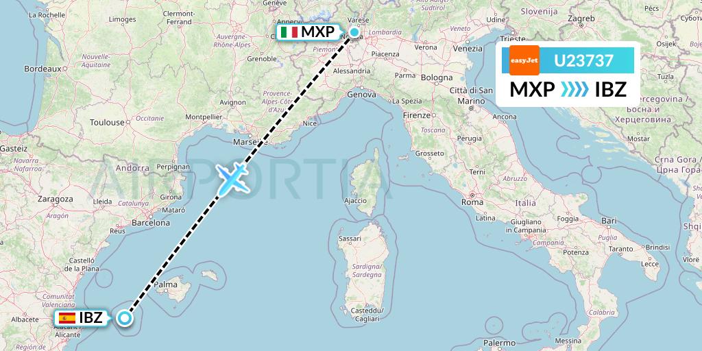 U23737 EasyJet Flight Map: Milan to Ibiza