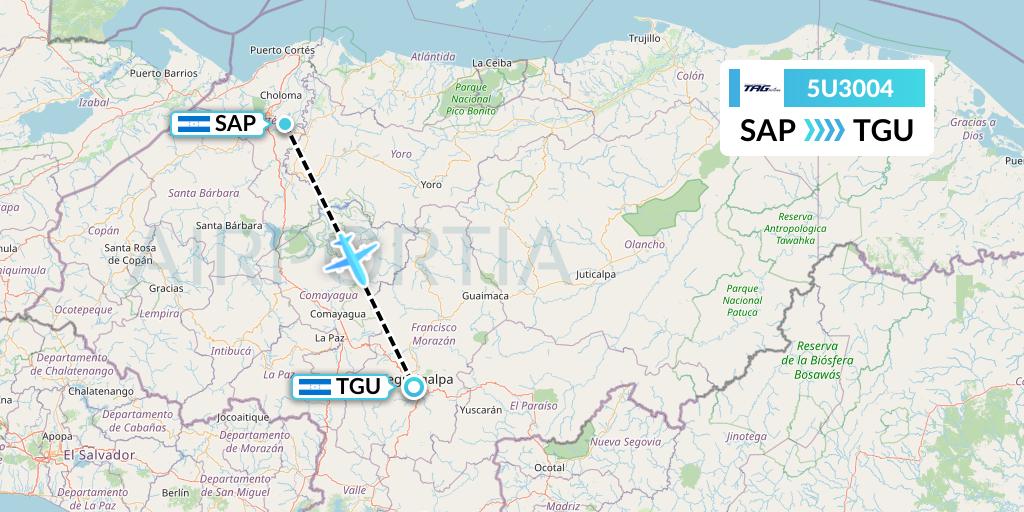 5U3004 TAG Airlines Flight Map: San Pedro Sula to Tegucigalpa