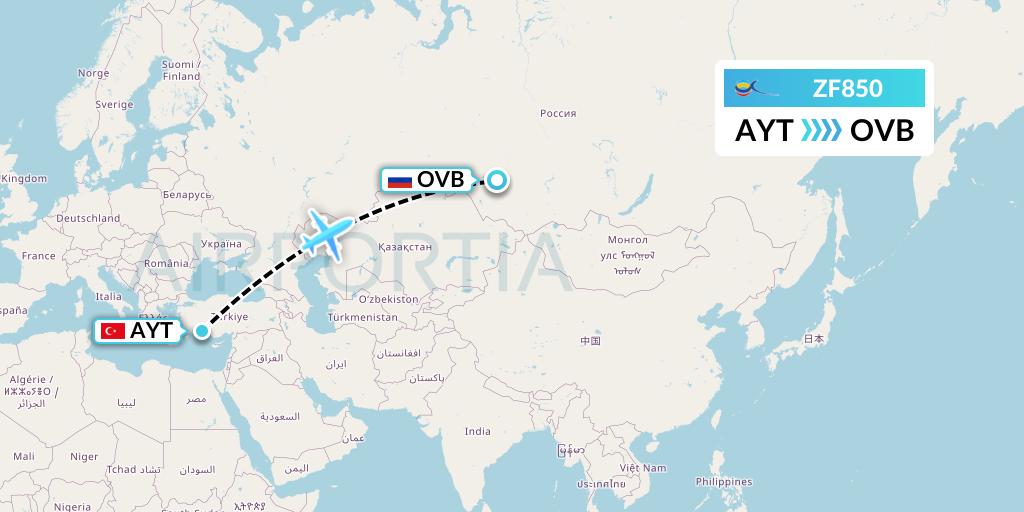 ZF850 Azur Air Flight Map: Antalya to Novosibirsk