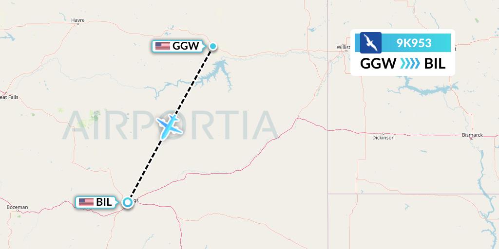 9K953 Cape Air Flight Map: Glasgow to Billings