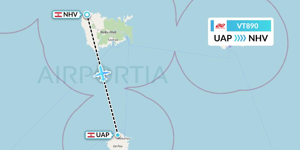 VT890 Air Tahiti Flight Map: Ua Pou to Nuku Hiva