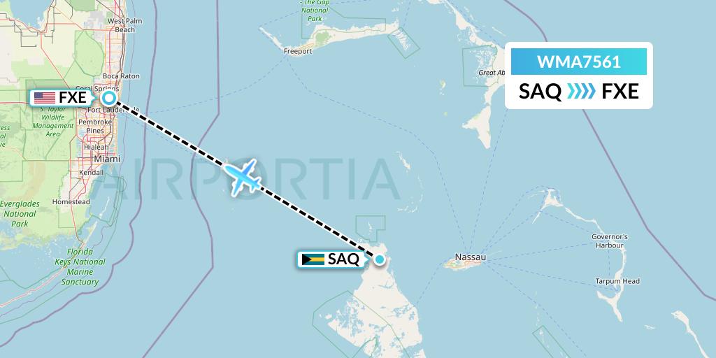 WMA7561 Watermakers Air Flight Map: San Andros to Fort Lauderdale