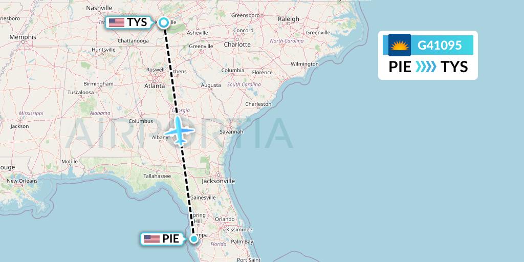 G41095 Allegiant Air Flight Map: St. Petersburg to Knoxville