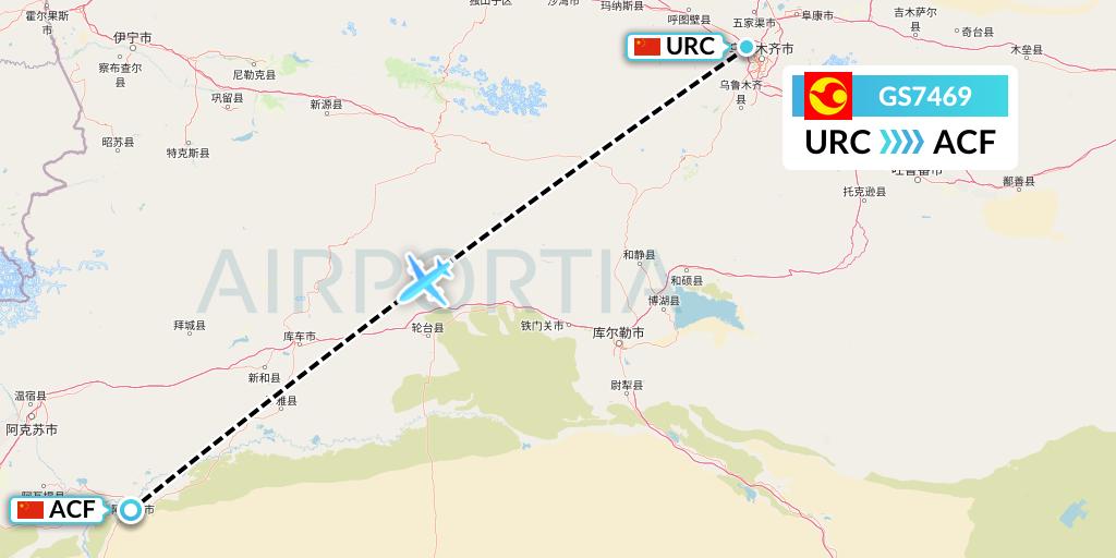 GS7469 Tianjin Airlines Flight Map: Urumqi to Aksu